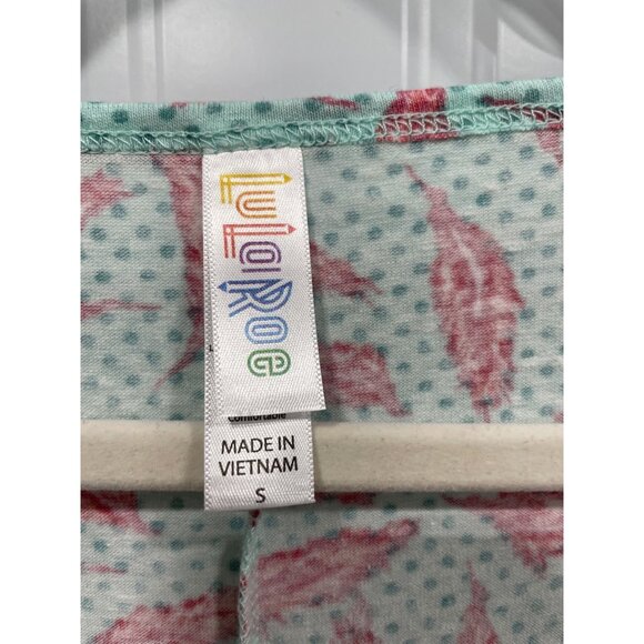 LuLaRoe Short Sleeve A Line Tunic Top Womens Small Leaf Print Polka Dot Blue NEW - Picture 3 of 7
